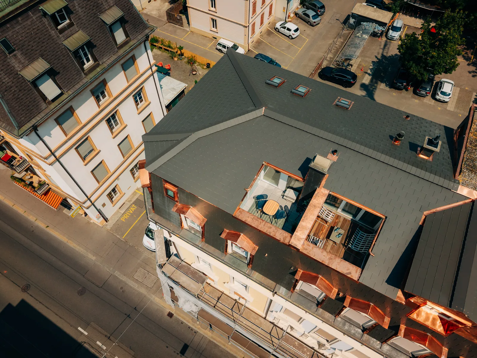 Das Haus an der Zentralstrasse 105 in Biel von oben